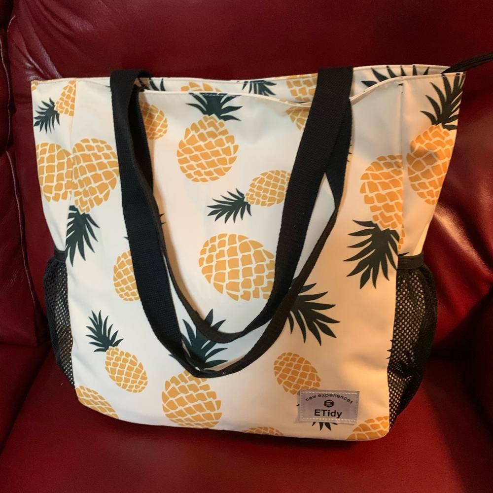 New! ETidy Large Foldable Pineapple Beach Bag Tote W/Pouch Waterproof Sandproof